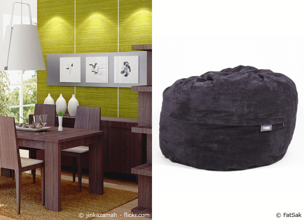 Ein Sitzsack in Schwarz fügt sich harmonisch in ein natürliches Innendesign. Sitzsack in Schwarz Wohnidee